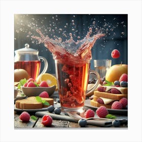 Splash Of Raspberry Juice On The Table Canvas Print