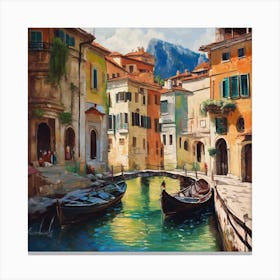 Gondolas In The Canal Canvas Print