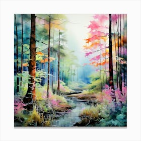 Watercolour Landscape Vibrant Wild Forest Canvas Print