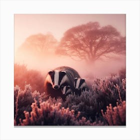 Badgers In The Mist 1 Canvas Print