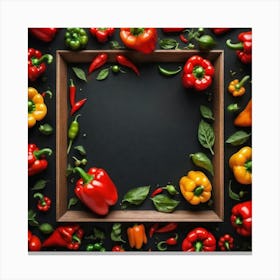 Colorful Peppers In Wooden Frame 1 Canvas Print