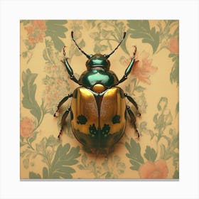 Vintage gold beetle on wallpaper Canvas Print