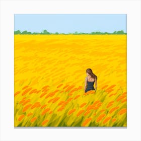 Girl In Yellow Field Canvas Print