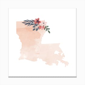 Louisiana Watercolor Floral State Canvas Print