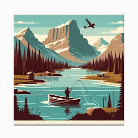 Fishing, Glacier National Park. Vintage Canvas Print