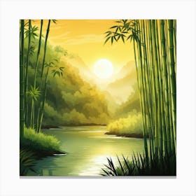 A Stream In A Bamboo Forest At Sun Rise Square Composition 17 Canvas Print