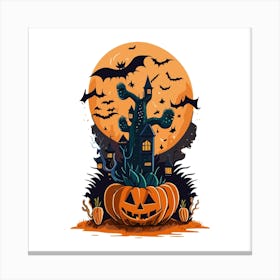 Halloween Pumpkins And Bats Canvas Print