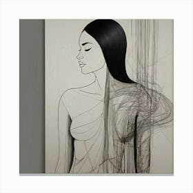 Woman With Long Hair, Simplicity and Elegance Canvas Print