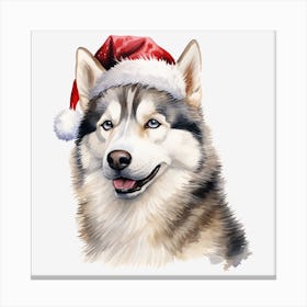 Husky Dog In Santa Hat 3 Canvas Print