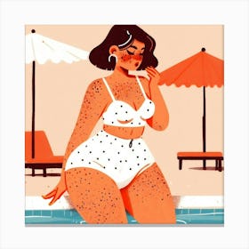 Woman In White Swimsuit Illustration Canvas Print