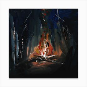 Campfire Impression dark night forest black fire comfort painting acrylic  Canvas Print