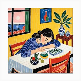 Woman Sleeping At The Table 6 Canvas Print