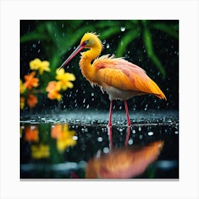 Peach Coloured Stork in Tropical Rain Canvas Print