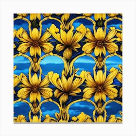 Yellow Flowers In Field With Blue Sky Centered Symmetry Painted Intricate Volumetric Lighting (3) Canvas Print
