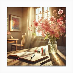 Flowers On A Desk Canvas Print