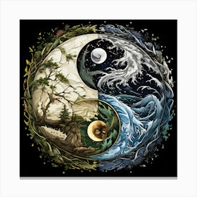 Yin Yang, Yin And Yang Symbol With Natural Elements Representing Balance And Harmony 6 Canvas Print