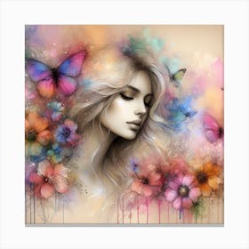 Girl With Butterflies Canvas Print