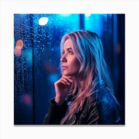 Firefly Pensive Woman At Rainy Bus Shelter With Neon Glow 54105 Canvas Print