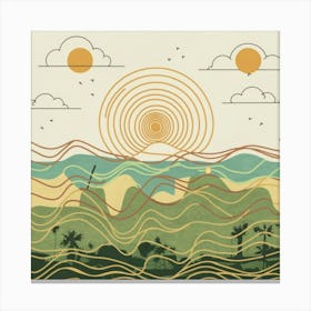 Straight and broken flowing lines and tree shapes, gold, sage, orange, lemon and brown calligraphy drawing in the form of a tropical ocean. Canvas Print