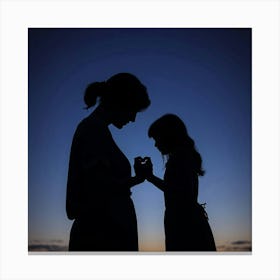 Silhouette Of Mother And Daughter Canvas Print