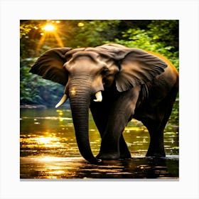 Elephant In The Water Canvas Print