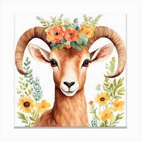 Floral Baby Ibex Nursery Illustration (8) Canvas Print