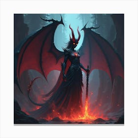 Demon Queen In A Realm Of Shadows, Colorful Flames 1 Canvas Print