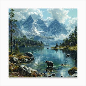 Bear By The Lake Canvas Print