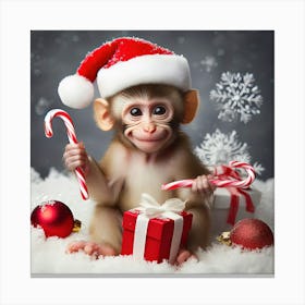 Cute Monkey With A Santa Hat Canvas Print