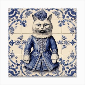 Royal Cats Delft Tile Illustration 1 Canvas Print