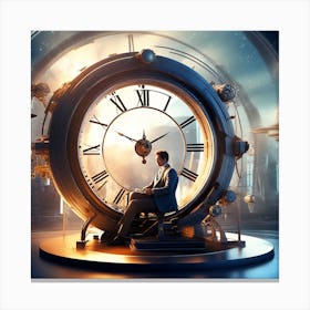 Man Sitting In Front Of A Clock Canvas Print