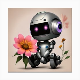 Cute Robot With Flowers Canvas Print