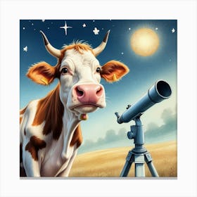 Cow With Telescope 2 Canvas Print