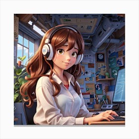 Anime Girl With Headphones Canvas Print