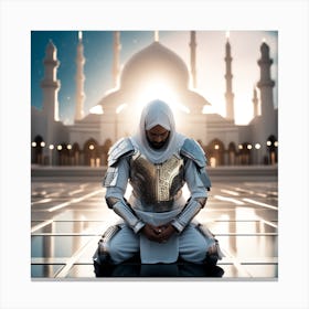 Muslim Man Praying In Front Of Mosque 2 Canvas Print