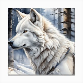 White Wolfs art Watercolor Canvas Print