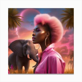 Woman With Pink Hair And Elephants Canvas Print