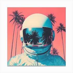 Risograph Style Surreal Astronaut, Palm Tree Print 2 Canvas Print