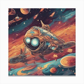 A Retro Style Cosmic Marvels Blasting Space, With Colorful Exhaust Flames And Stars In The Backgroun (1) Canvas Print