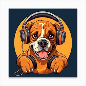 Puppy Boxer with Headphones Canvas Print
