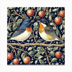 Two Birds In An Apple Tree Art Canvas Print