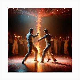 Two Men Dancing With Fire Canvas Print