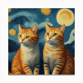 Starry Night Cats Modern Art Van Gogh Inspired Canvas Print
