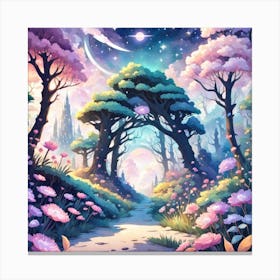 A Fantasy Forest With Twinkling Stars In Pastel Tone Square Composition 303 Canvas Print