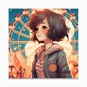 Girl At The Ferris Wheel Canvas Print