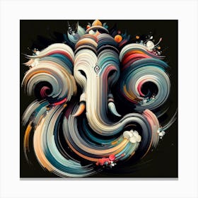 "Whirlwind of Divinity: Ganesha's Abstract Elegance" - This piece presents Lord Ganesha in a whirlwind of abstract beauty, with each brushstroke contributing to a harmonious dance of form and color. The fluidity of the artwork mirrors Ganesha’s role in smoothing life's journey, with the swirls representing his power to guide and remove obstacles. The dark background accentuates the vibrant colors, making this depiction a modern tribute to the deity’s enduring presence. It’s an artful blend of tradition and abstract expression, perfect for contemporary spaces seeking a touch of spiritual elegance. Canvas Print
