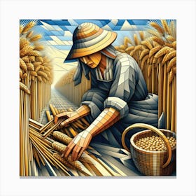 Woman Harvesting Wheat Canvas Print