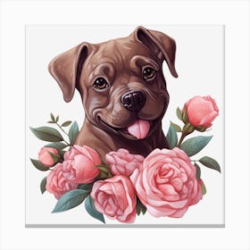 Dog With Roses 14 Canvas Print