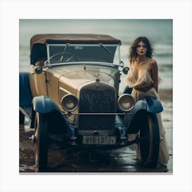 Old Car On The Beach Canvas Print
