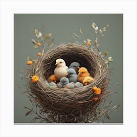 A bird and chicks in its nest 1 Canvas Print